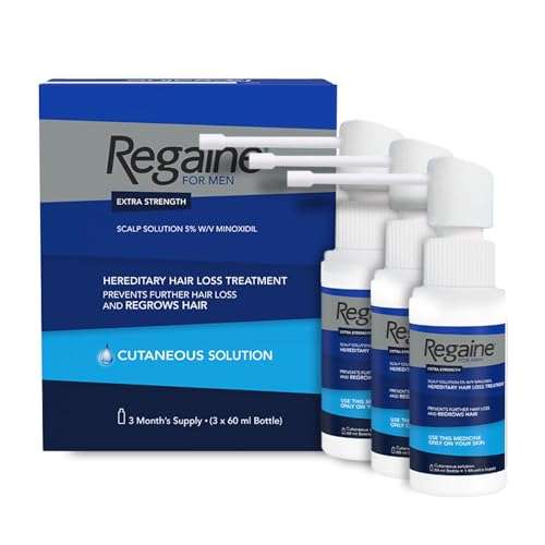 Regaine for Men Extra Strength Scalp Solution for Hair Regrowth (3x 60ml) with 5% Minoxidil, Cutaneous Solution (£36.06/£34.06 with S&S)